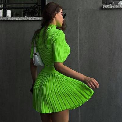 Ribbed Knit Crop Tank & Bodycon Mini Skirt Set 02