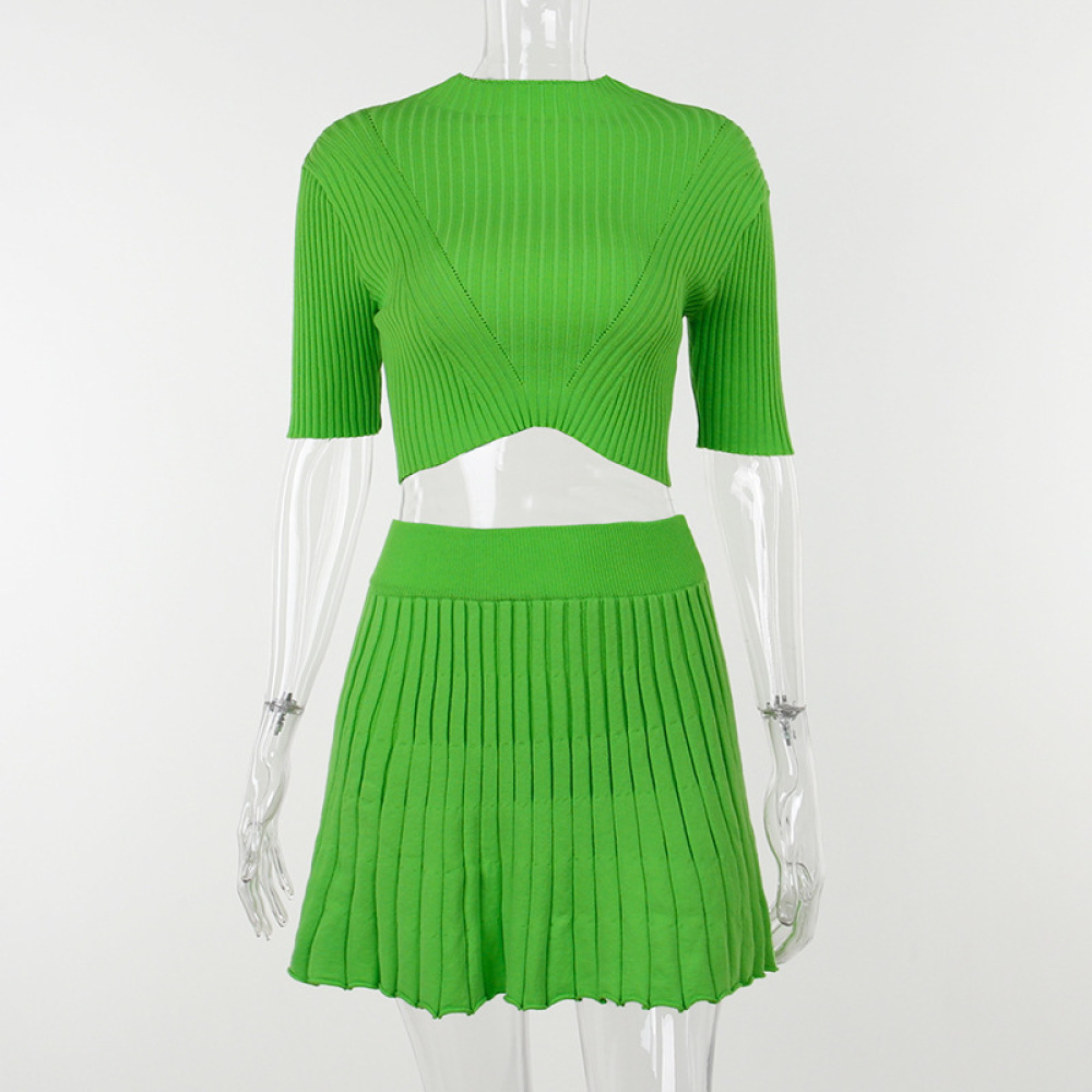 Ribbed Knit Crop Tank & Bodycon Mini Skirt Set