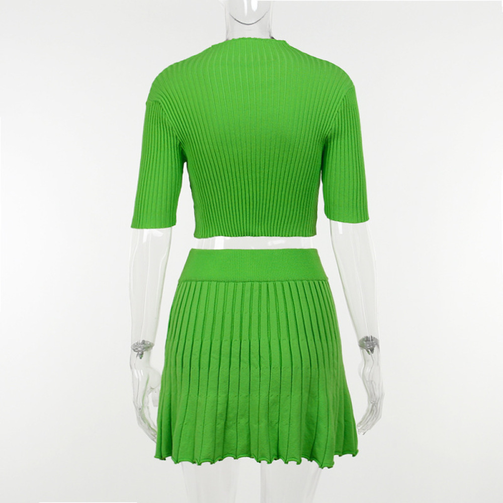 Ribbed Knit Crop Tank & Bodycon Mini Skirt Set