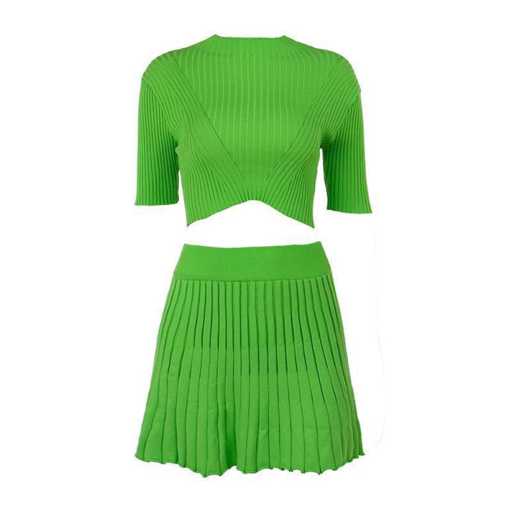 Ribbed Knit Crop Tank & Bodycon Mini Skirt Set