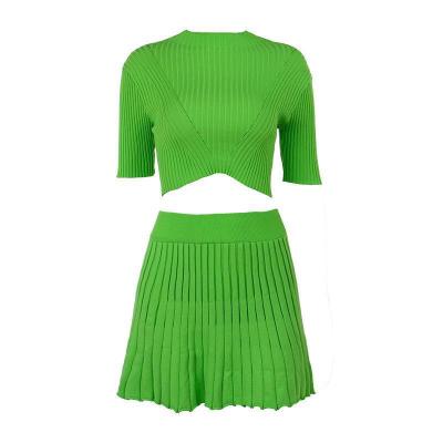 Ribbed Knit Crop Tank & Bodycon Mini Skirt Set 01