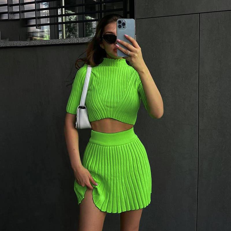 Ribbed Knit Crop Tank & Bodycon Mini Skirt Set
