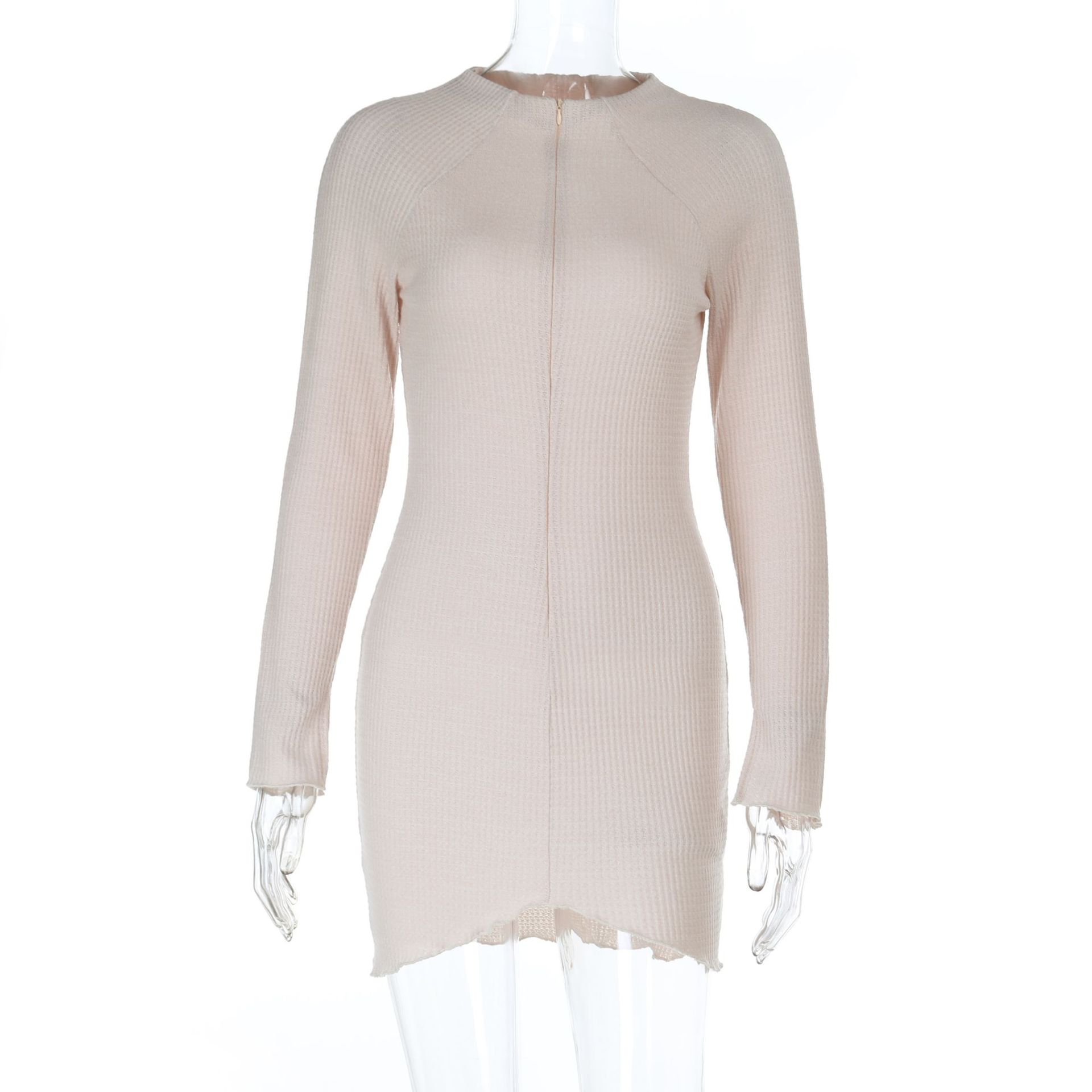 Knit Deep V-Neck Long Sleeve Bodycon Mini Dress