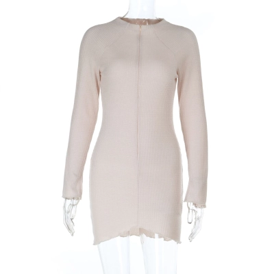 Knit Deep V-Neck Long Sleeve Bodycon Mini Dress 01