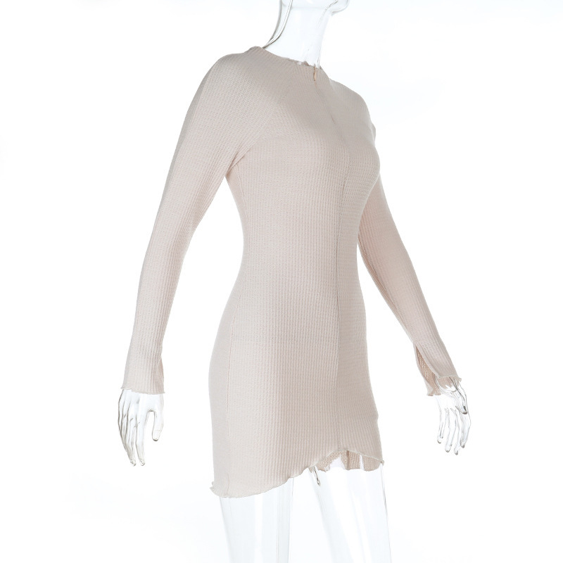 Knit Deep V-Neck Long Sleeve Bodycon Mini Dress