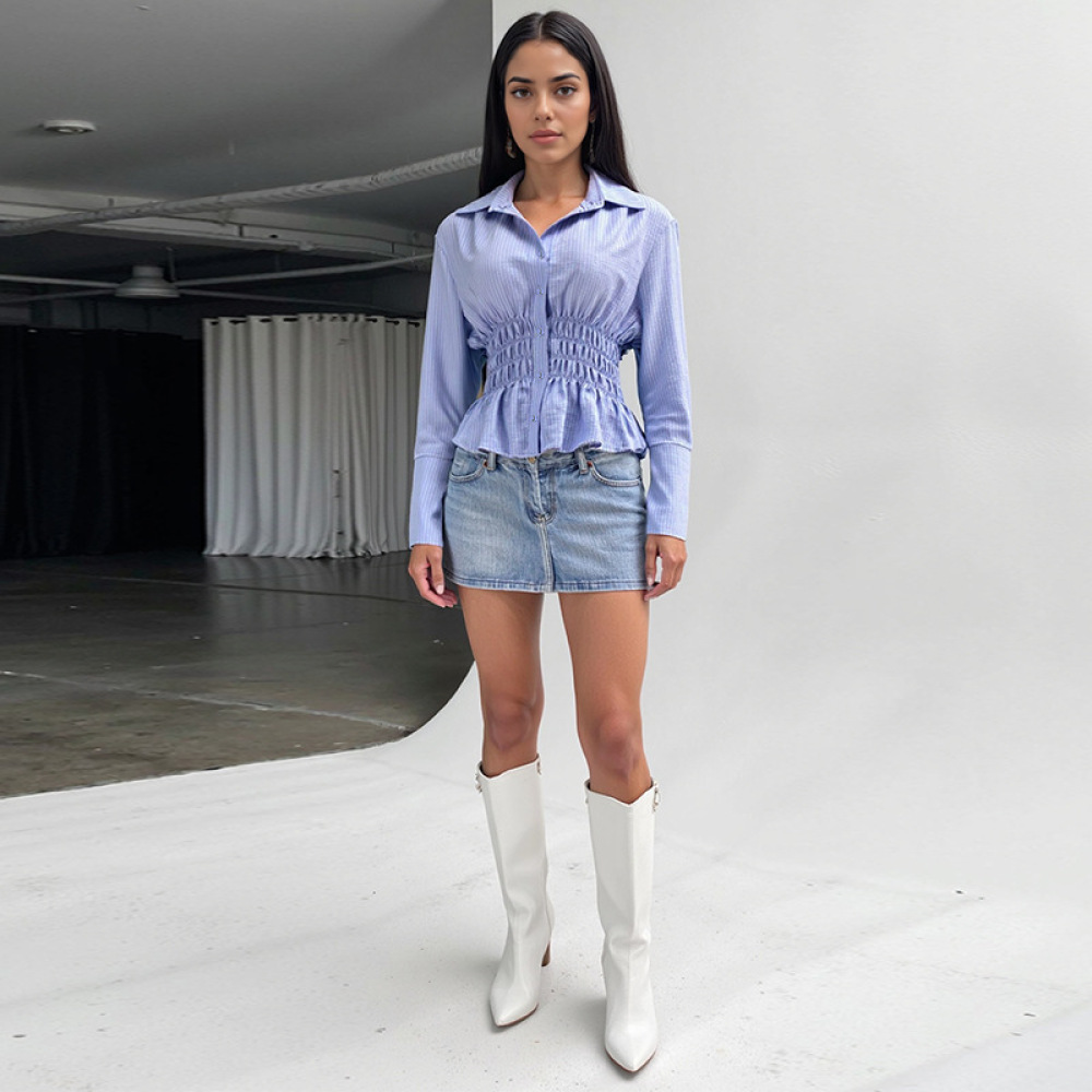 Streetwear Fashion Casual Mandarin Collar Striped Shirt