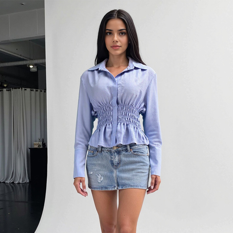 Streetwear Fashion Casual Mandarin Collar Striped Shirt