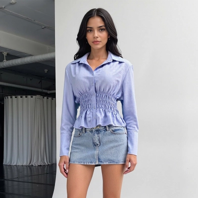 Streetwear Fashion Casual Mandarin Collar Striped Shirt 02