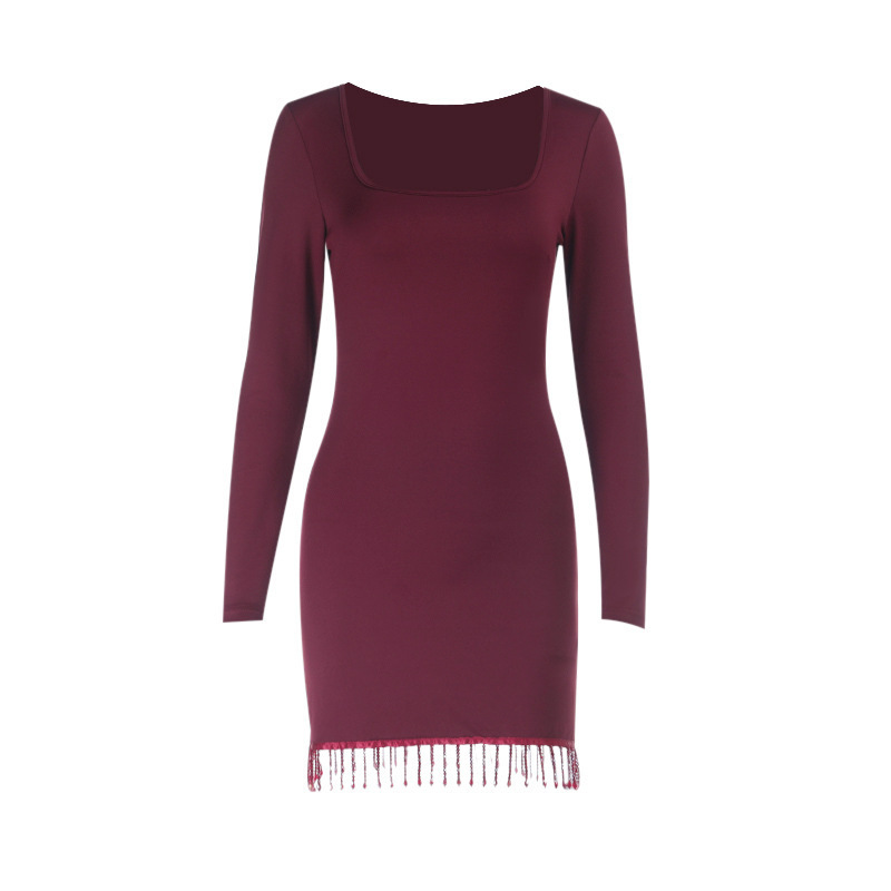 U-Neck Fringe Mini Bodycon Dress
