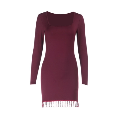 U-Neck Fringe Mini Bodycon Dress 01