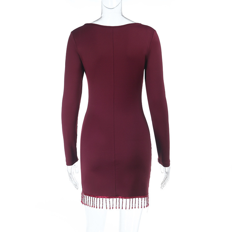 U-Neck Fringe Mini Bodycon Dress
