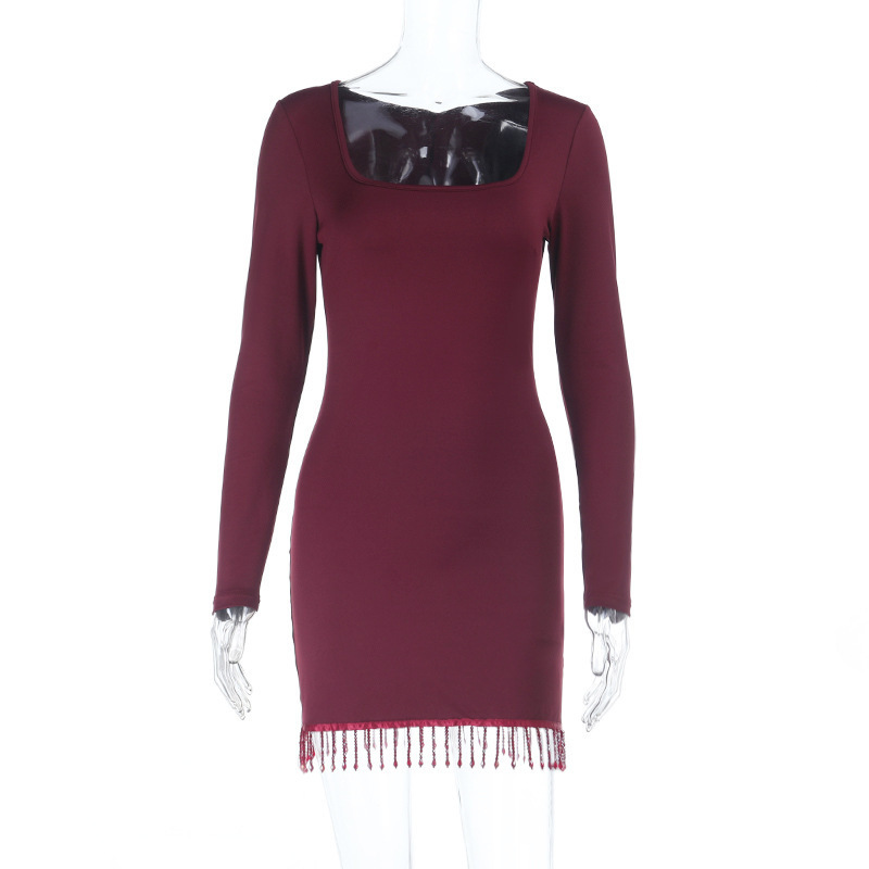 U-Neck Fringe Mini Bodycon Dress