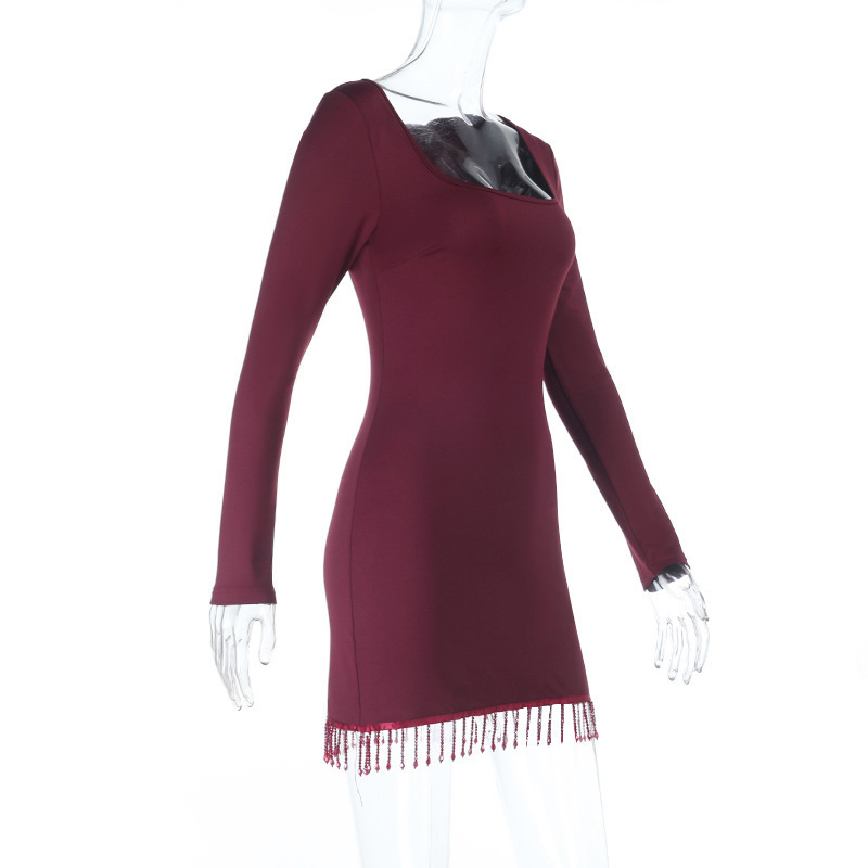 U-Neck Fringe Mini Bodycon Dress