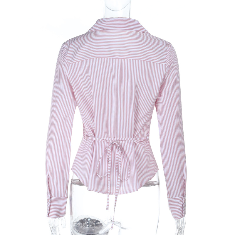 Slim Fit Tie-Waist Long Sleeve Shirt