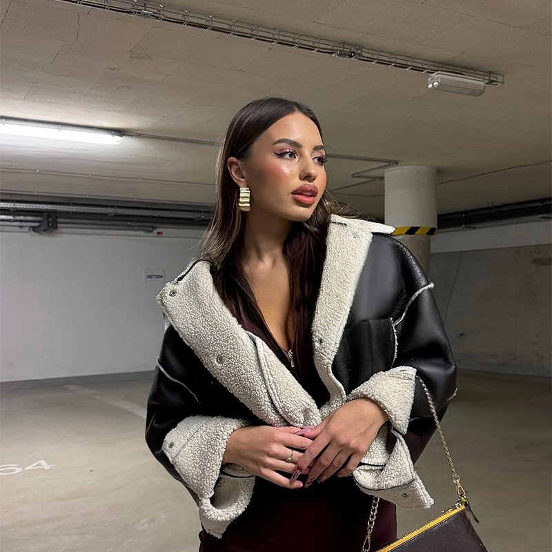 Leather Lapel Biker Cropped Jacket