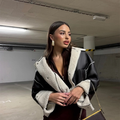 Leather Lapel Biker Cropped Jacket 02