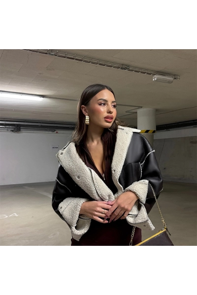 Leather Lapel Biker Cropped Jacket 02