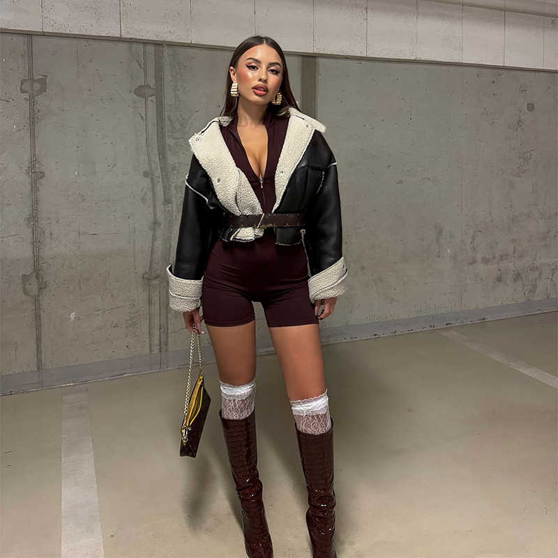 Leather Lapel Biker Cropped Jacket