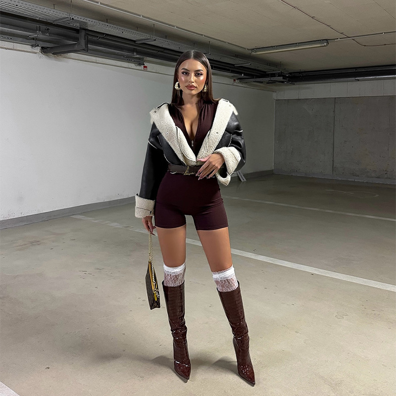 Leather Lapel Biker Cropped Jacket