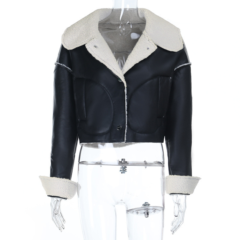 Leather Lapel Biker Cropped Jacket