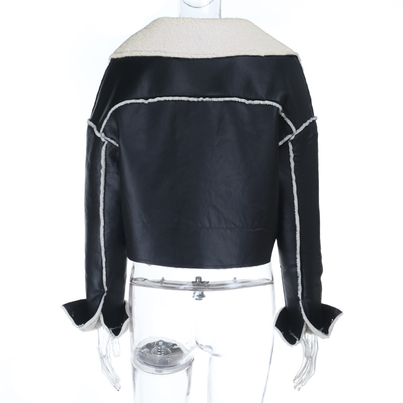Leather Lapel Biker Cropped Jacket