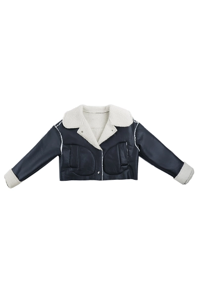 Leather Lapel Biker Cropped Jacket 01