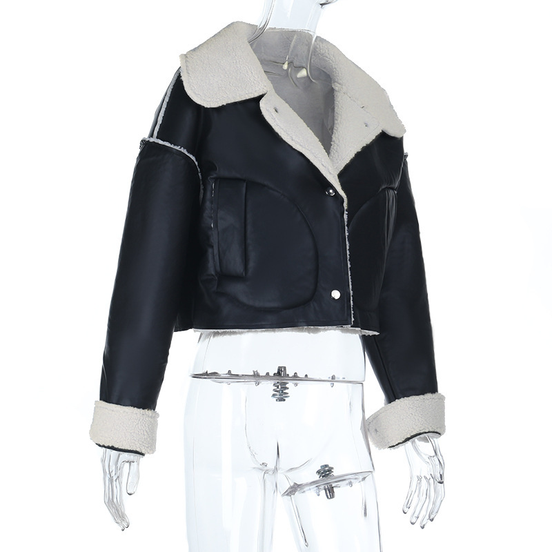 Leather Lapel Biker Cropped Jacket