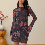 Sexy Floral Sheer Mesh Bodycon Dress