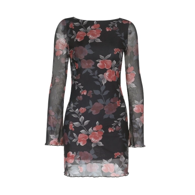 Sexy Floral Sheer Mesh Bodycon Dress 01