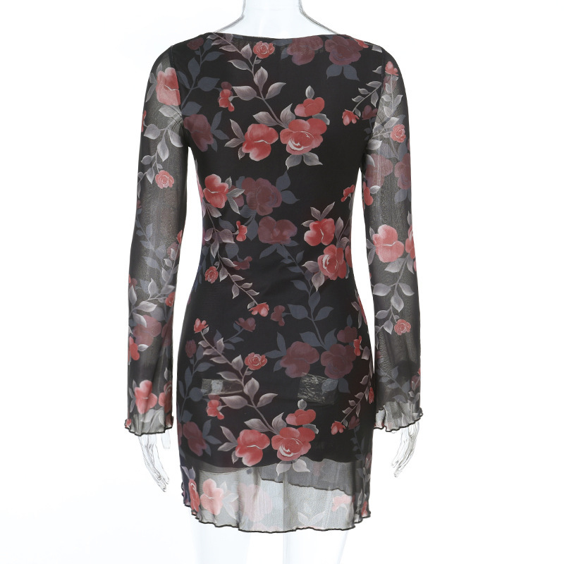 Sexy Floral Sheer Mesh Bodycon Dress