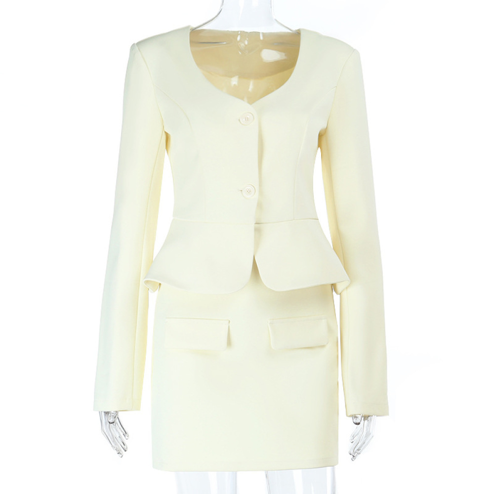 Elegant Blazer and Pencil Skirt Suit Set 
