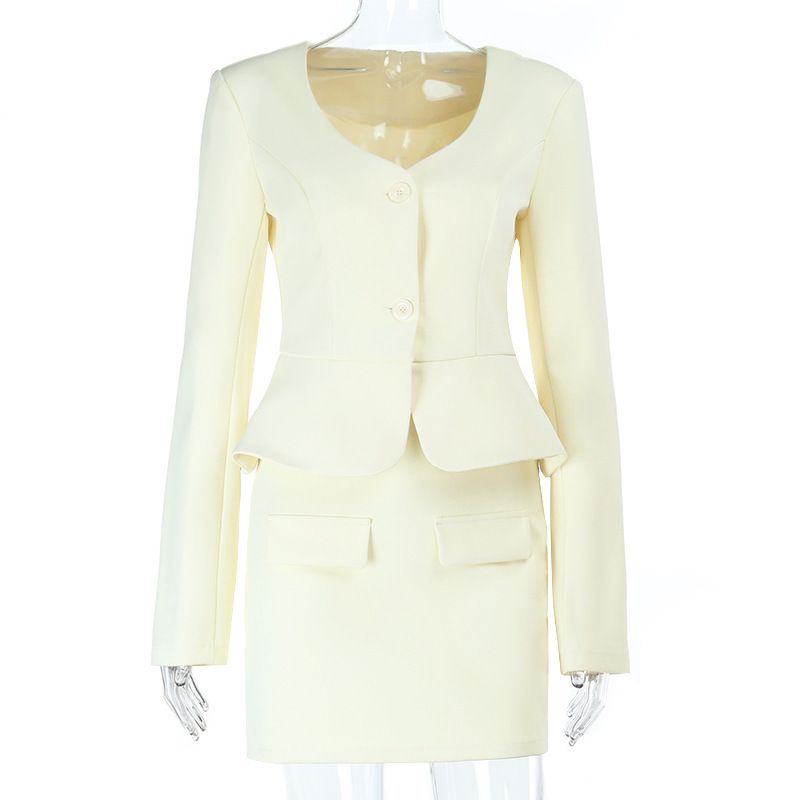  Elegant Blazer and Pencil Skirt Suit Set 
