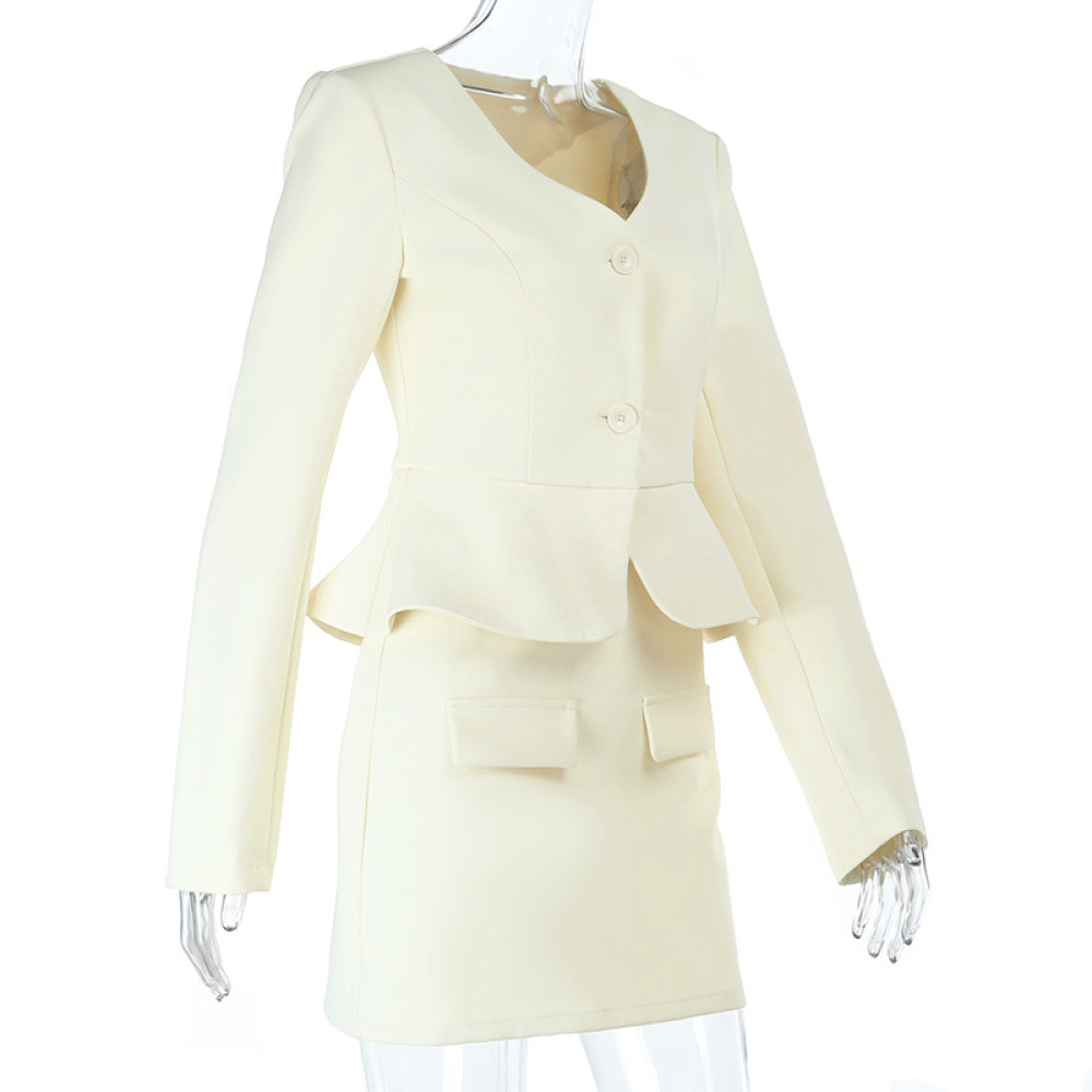  Elegant Blazer and Pencil Skirt Suit Set 