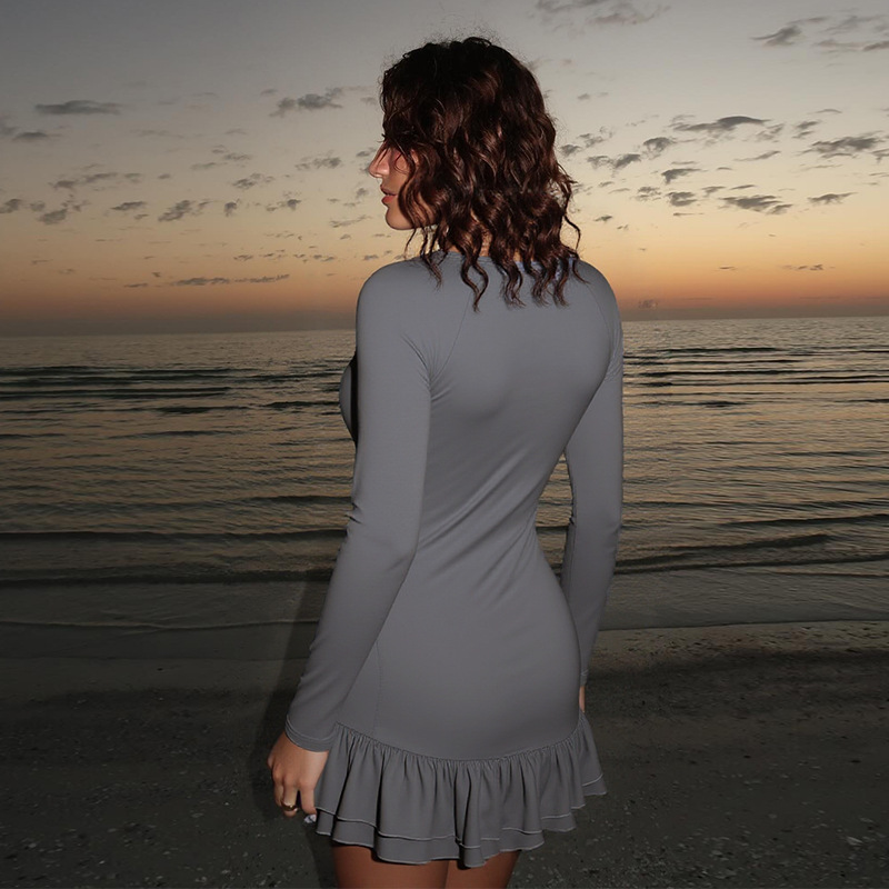 Women's European Fall/Winter New Sexy Vacation Long Sleeve 3D Fitted Button V-Neck Dress