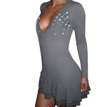 Women's European Fall/Winter New Sexy Vacation Long Sleeve 3D Fitted Button V-Neck Dress