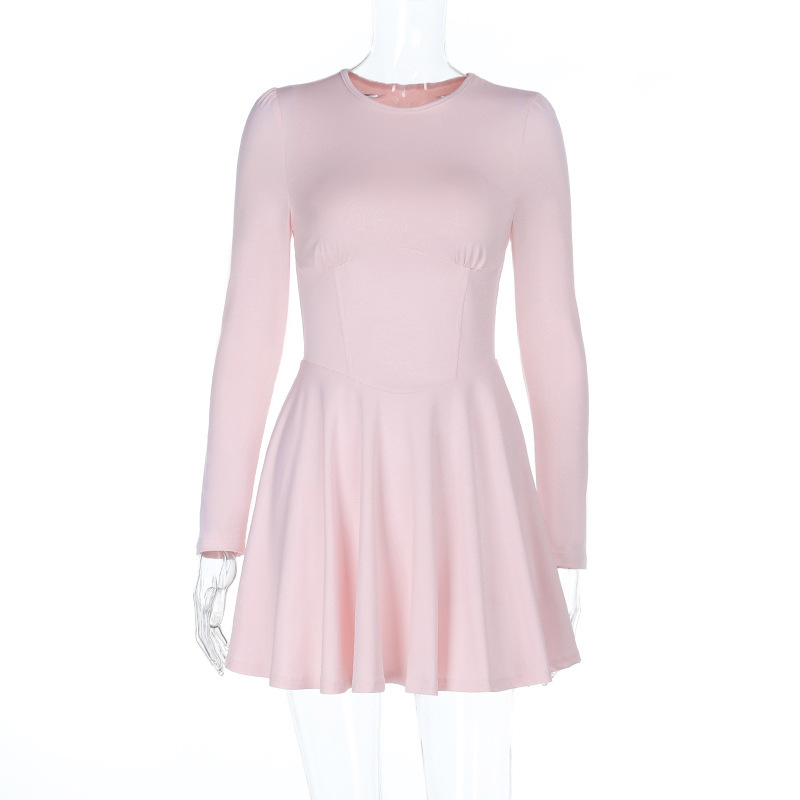 2025 New Women's Waist-Cinched Basic Long Sleeve Dress