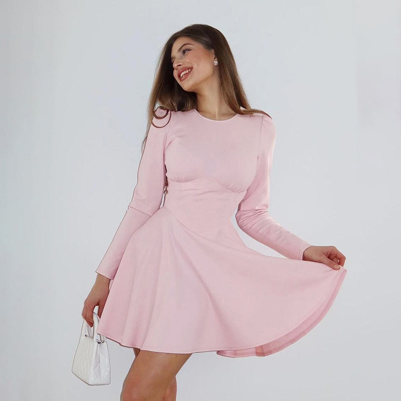 2025 New Women's Waist-Cinched Basic Long Sleeve Dress