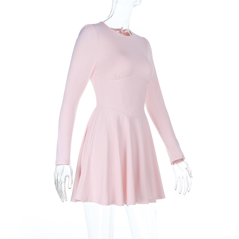2025 New Women's Waist-Cinched Basic Long Sleeve Dress