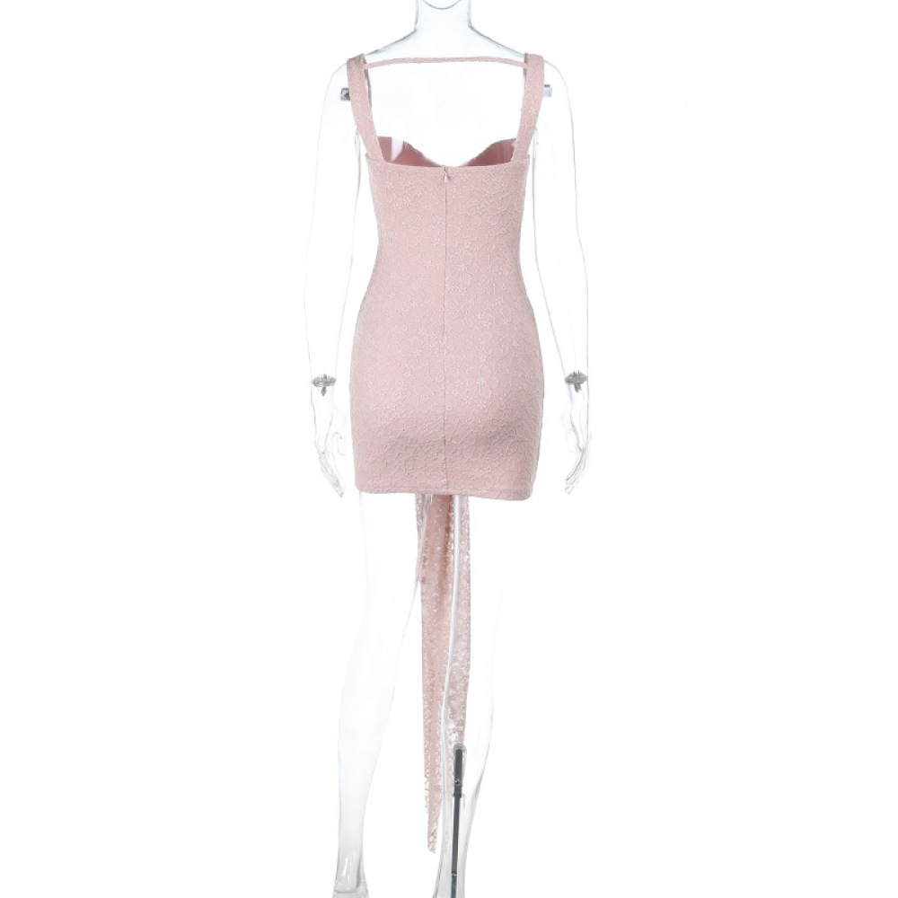 2025 Summer New Women's Lace Ribbon Backless Halter Mini Dress