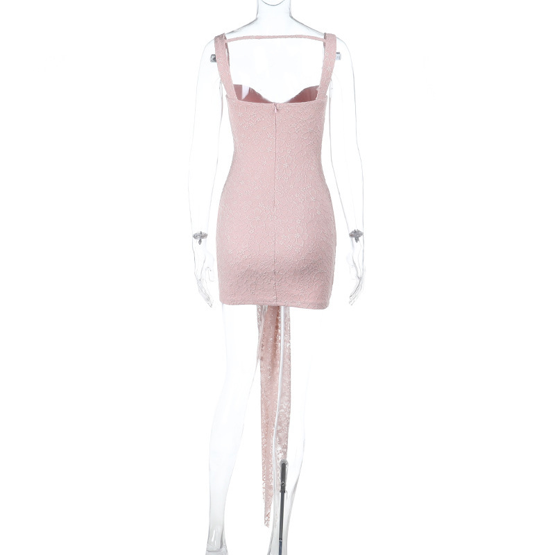 2025 Summer New Women's Lace Ribbon Backless Halter Mini Dress