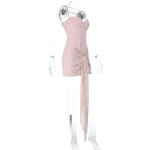 2025 Summer New Women's Lace Ribbon Backless Halter Mini Dress