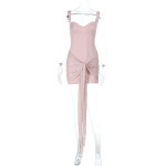 2025 Summer New Women's Lace Ribbon Backless Halter Mini Dress