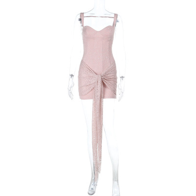 2025 Summer New Women's Lace Ribbon Backless Halter Mini Dress 01