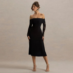 Off-the-Shoulder Sexy Backless Long Sleeve Black Dress 