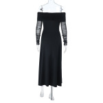 Off-the-Shoulder Sexy Backless Long Sleeve Black Dress 