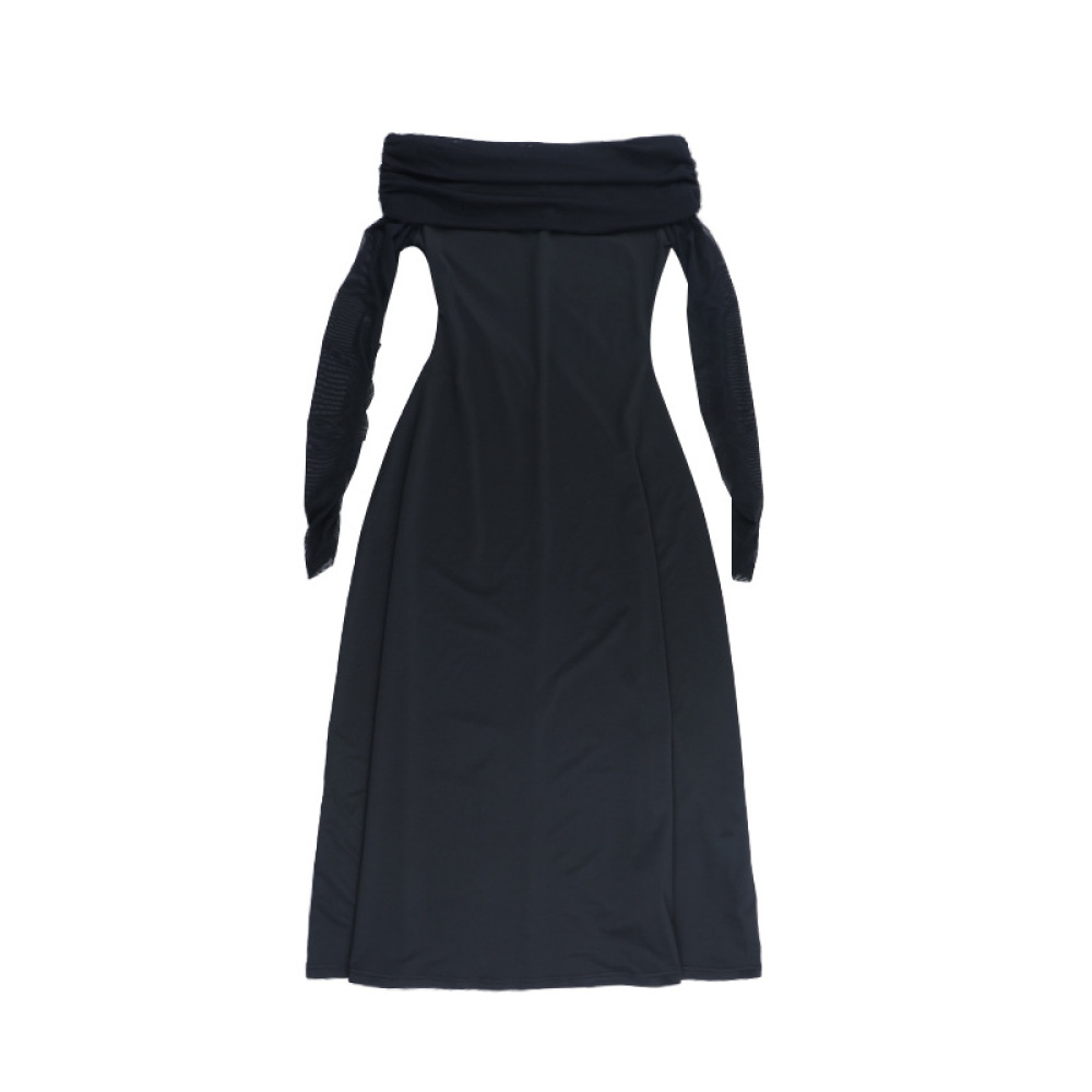 Off-the-Shoulder Sexy Backless Long Sleeve Black Dress 