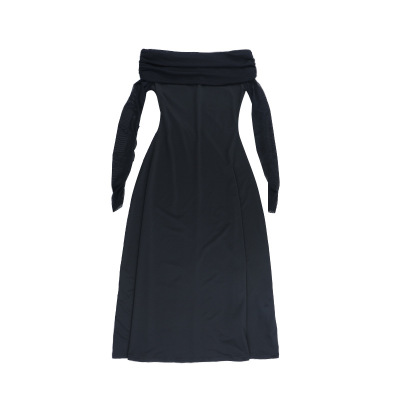 Off-the-Shoulder Sexy Backless Long Sleeve Black Dress  01