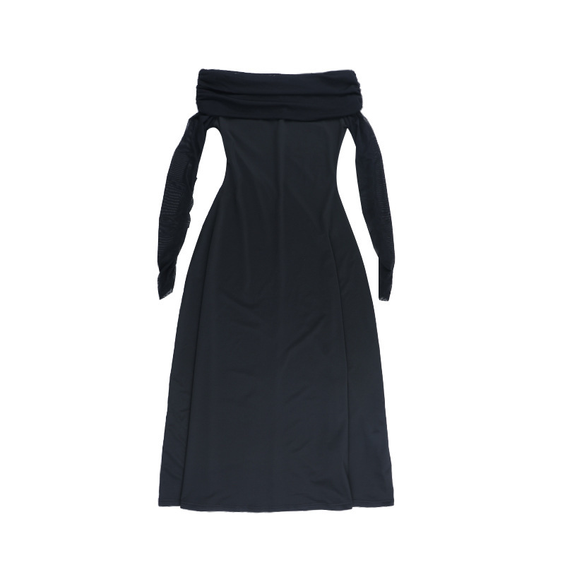 Off-the-Shoulder Sexy Backless Long Sleeve Black Dress 