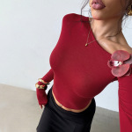 Vintage Burgundy Rose Print Off-Shoulder Crop Top