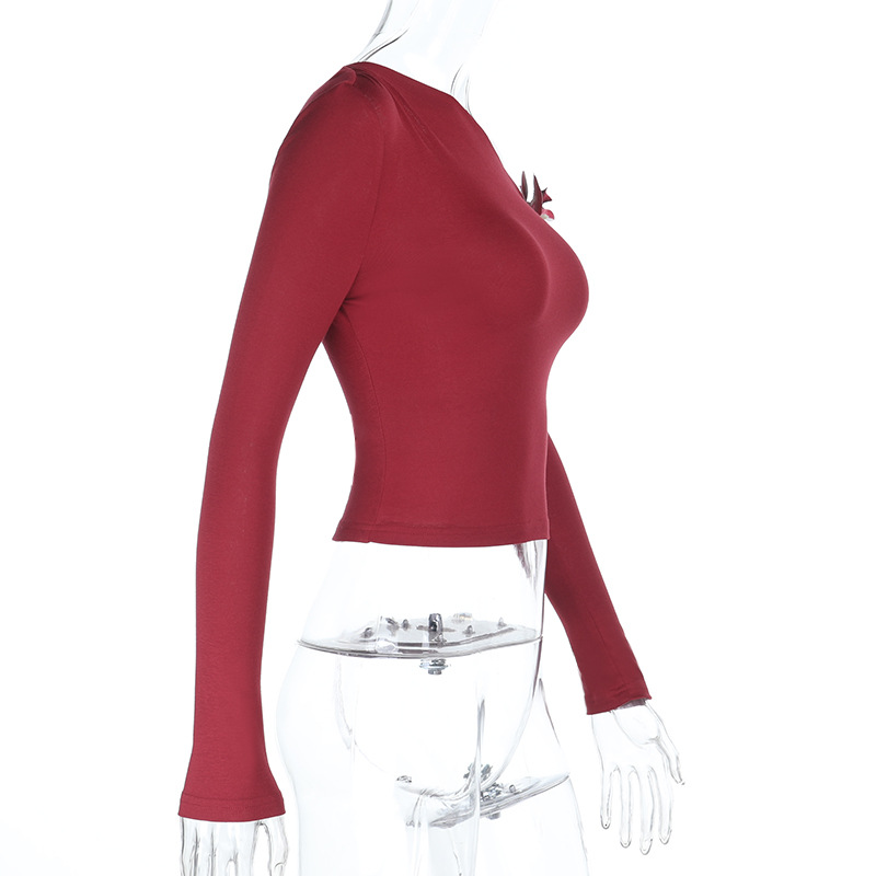 Vintage Burgundy Rose Print Off-Shoulder Crop Top